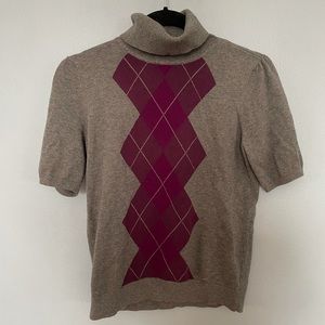 Ann Taylor LOFT Argyle Turtleneck Cotton Sweater Size Medium Petite
